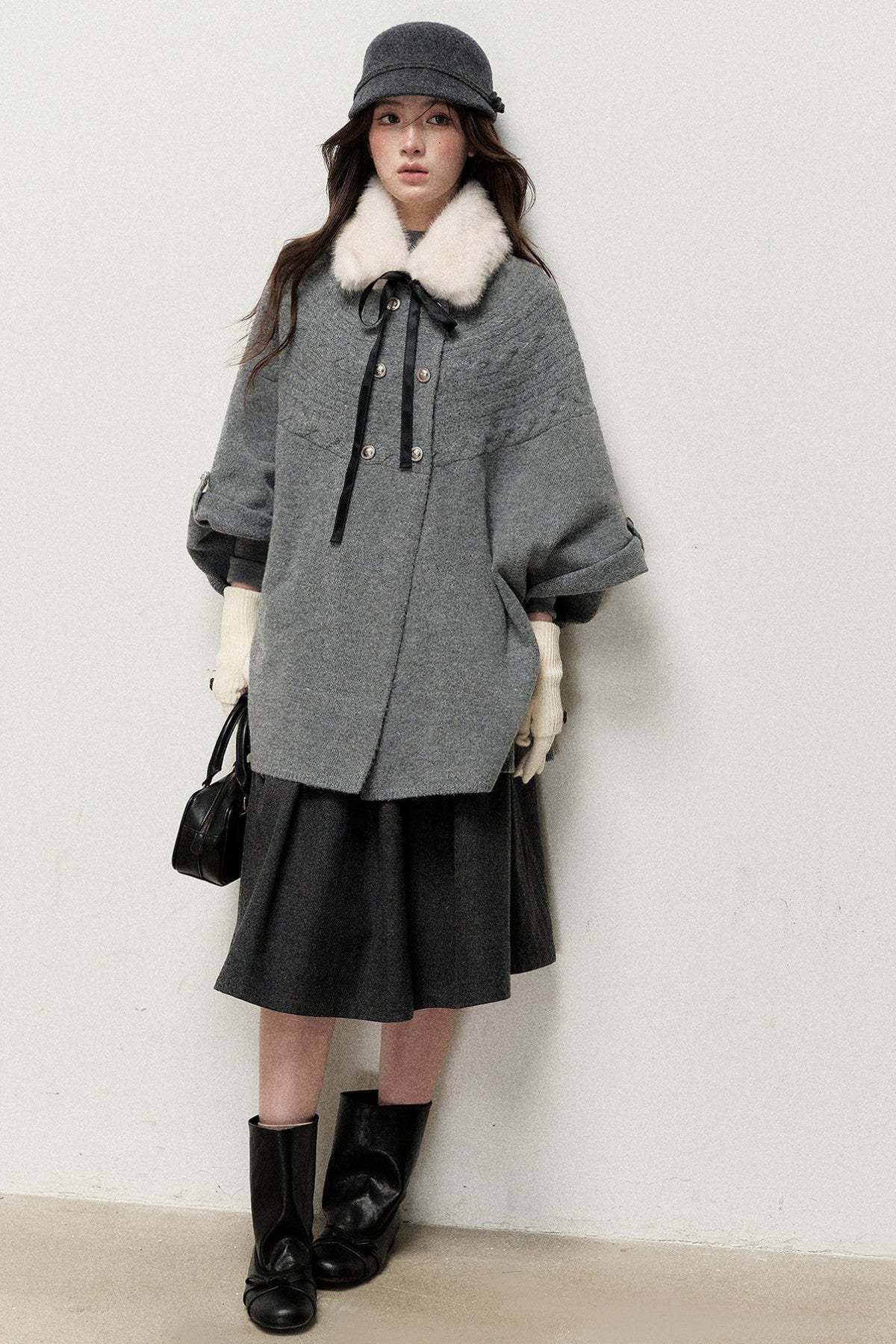 Double-Breasted Cape Design Cardigan