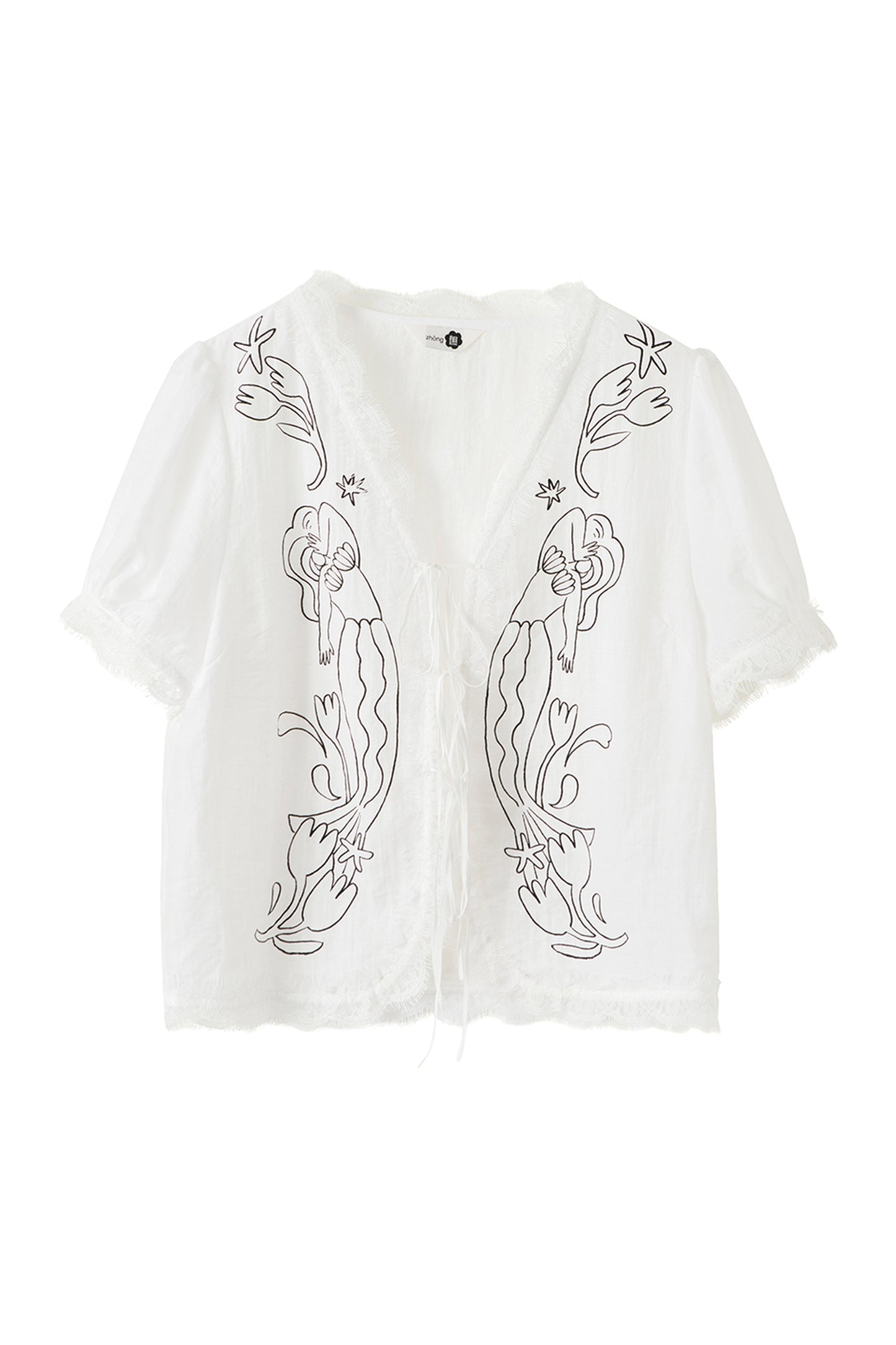 Mermaid Print Tencel Linen Short-Sleeve Shirt