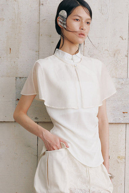 Detachable Shawl Collar Sleeveless Shirt