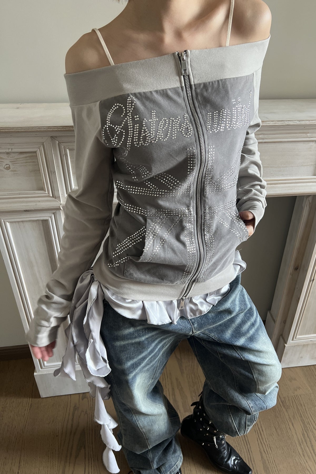Off-Shoulder Patchwork Jacket Top