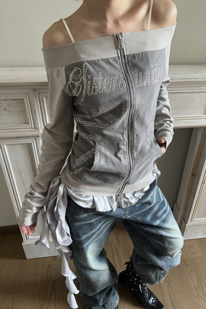 Off-Shoulder Patchwork Jacket Top