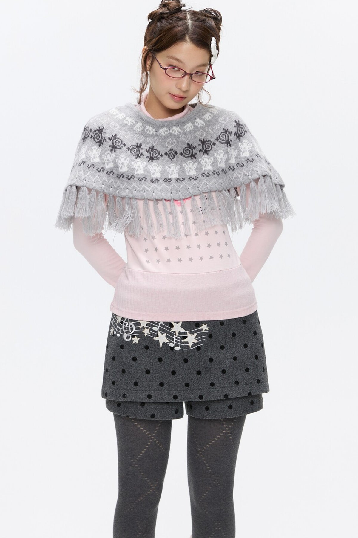 Fair Isle Tassel Knit Cape