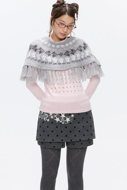 Fair Isle Tassel Knit Cape