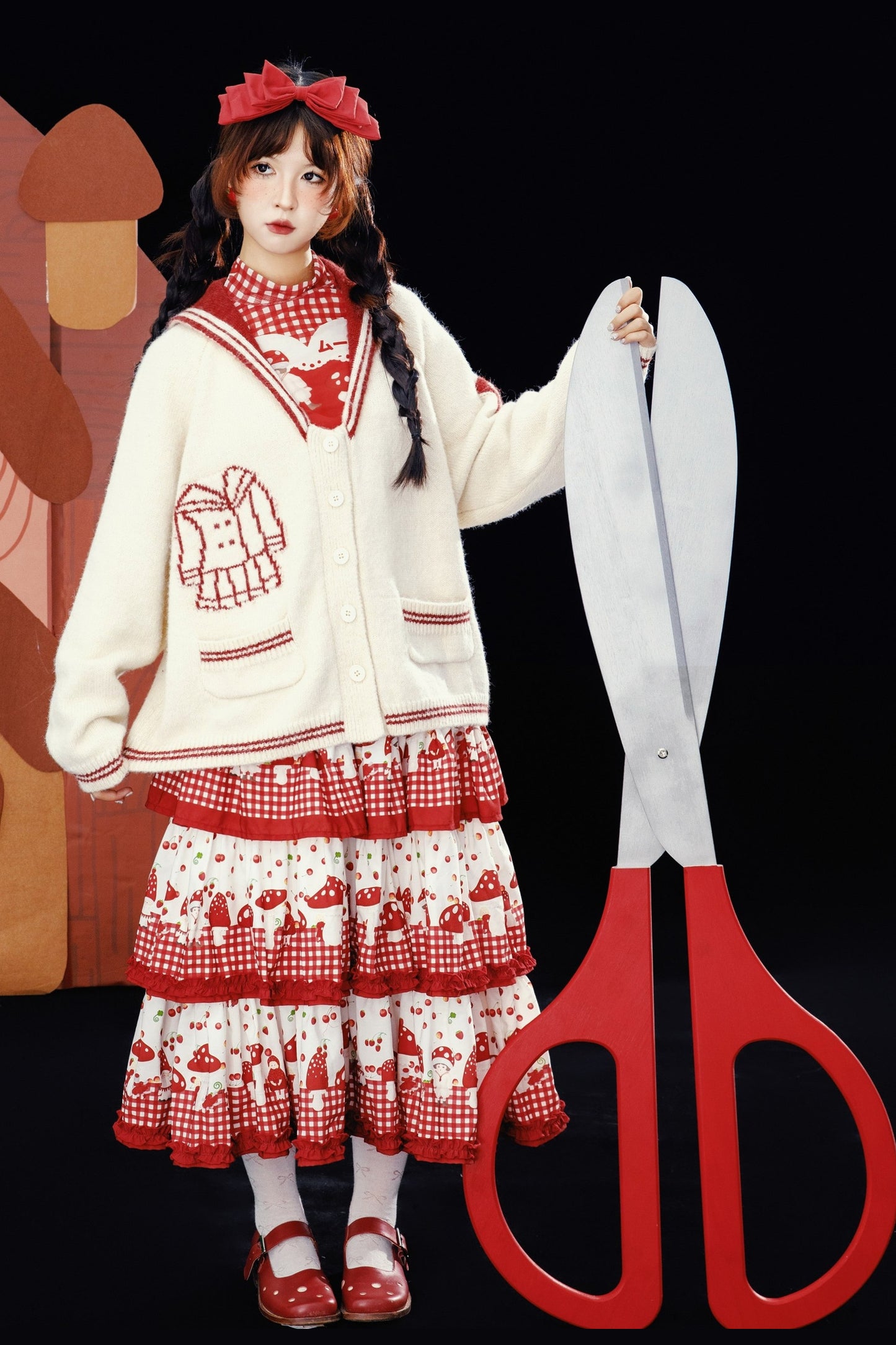 Scissors Pattern Sailor Collar Knit Cardigan
