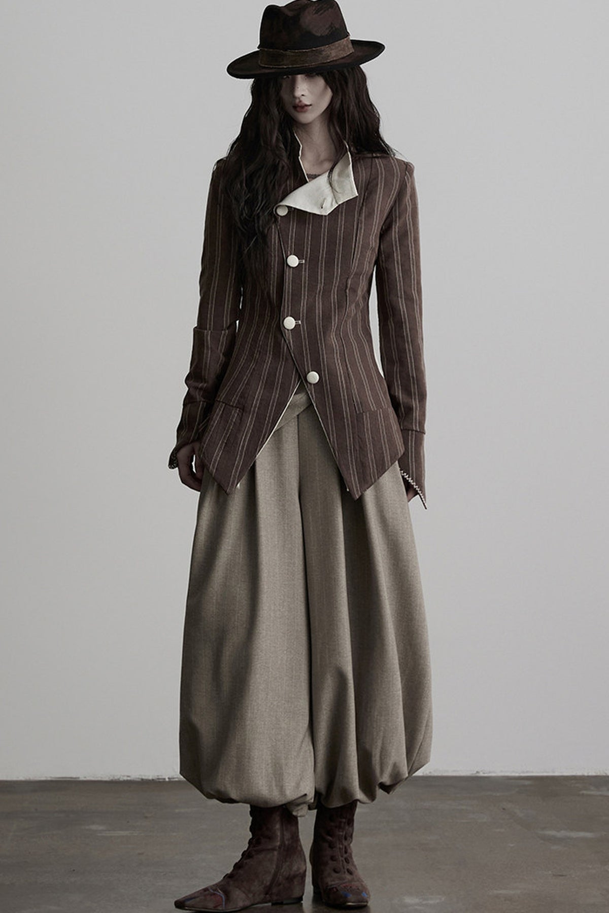 Striped Deconstructed Folded Waist Lantern Pants