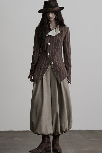 Striped Deconstructed Folded Waist Lantern Pants
