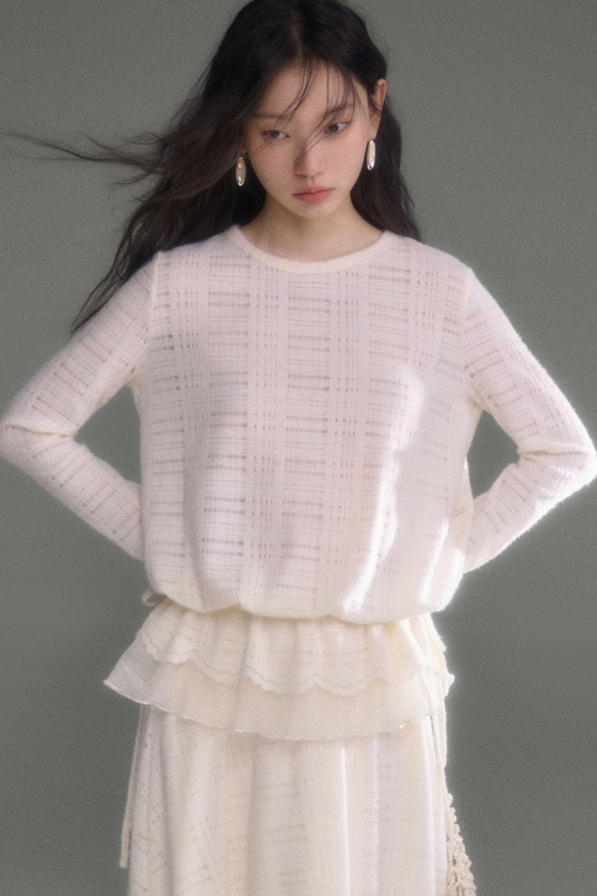 Plaid Lace Long Sleeve T-Shirt Skirt Set-Up