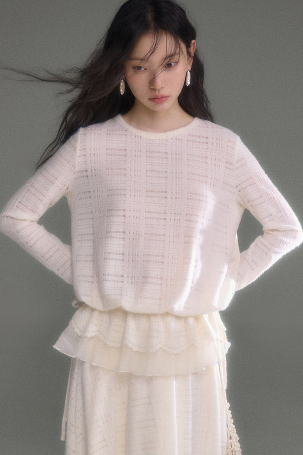 Plaid Lace Long Sleeve T-Shirt Skirt Set-Up