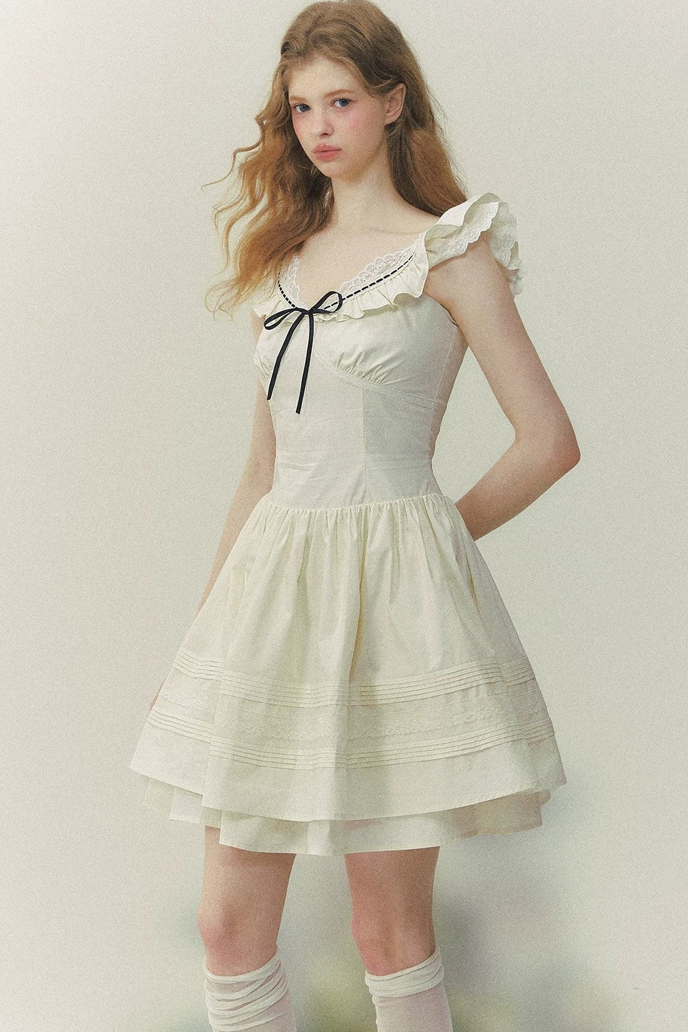 Sunset Patchwork Flutter-Sleeve Dress