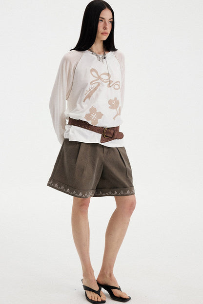 Bowknot Floral Long Sleeve Top