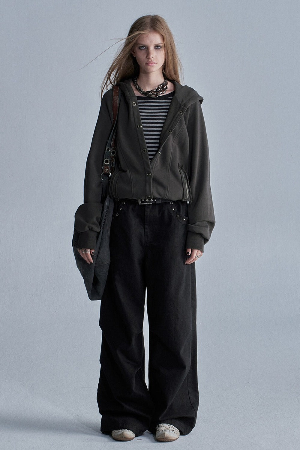 Acid-Washed Reversible Hooded Terry Jacket