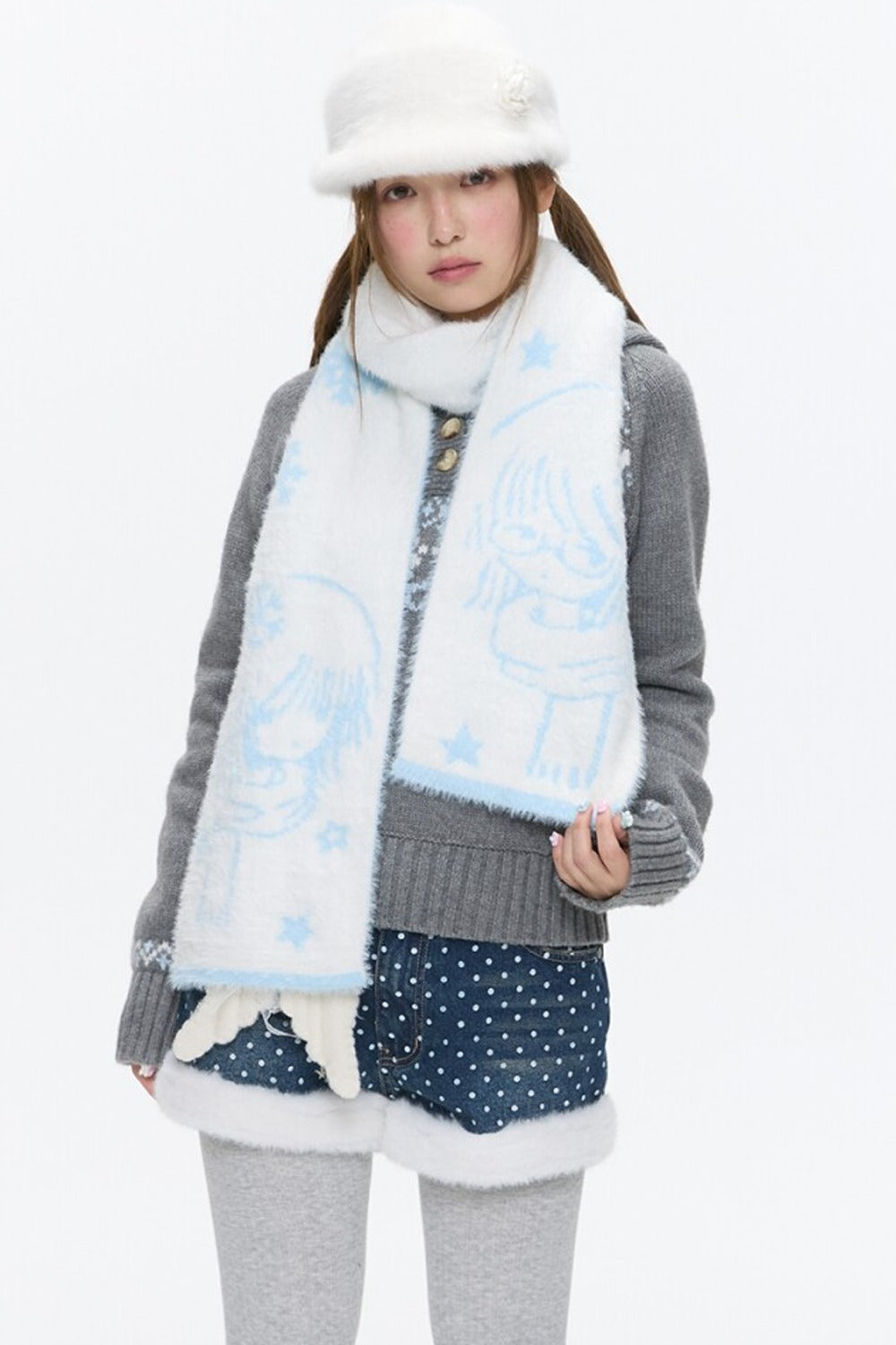 Double-Sided Knitted Illustration Scarf