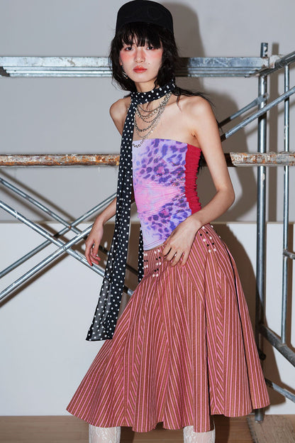 Retro Striped A-Line Skirt