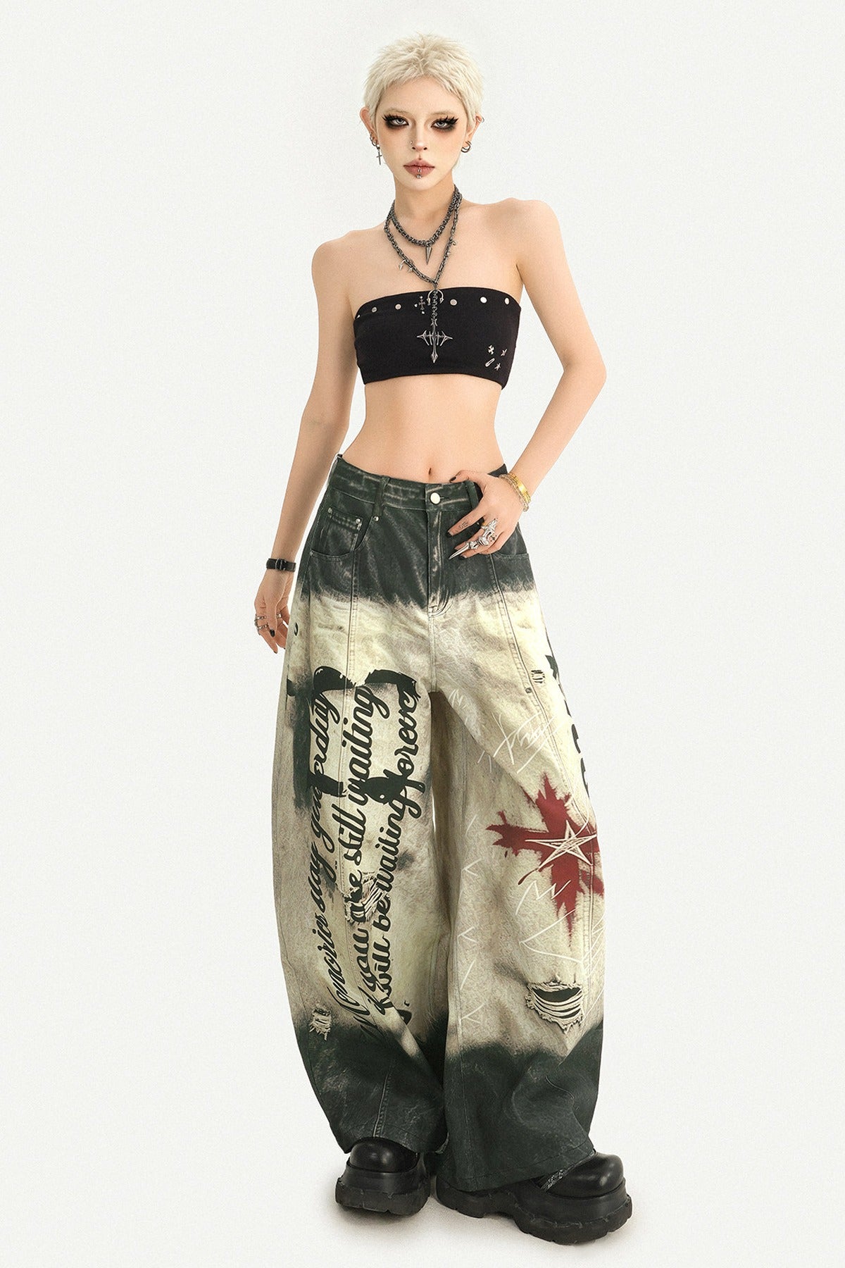 Graffiti Wide-Leg Jeans