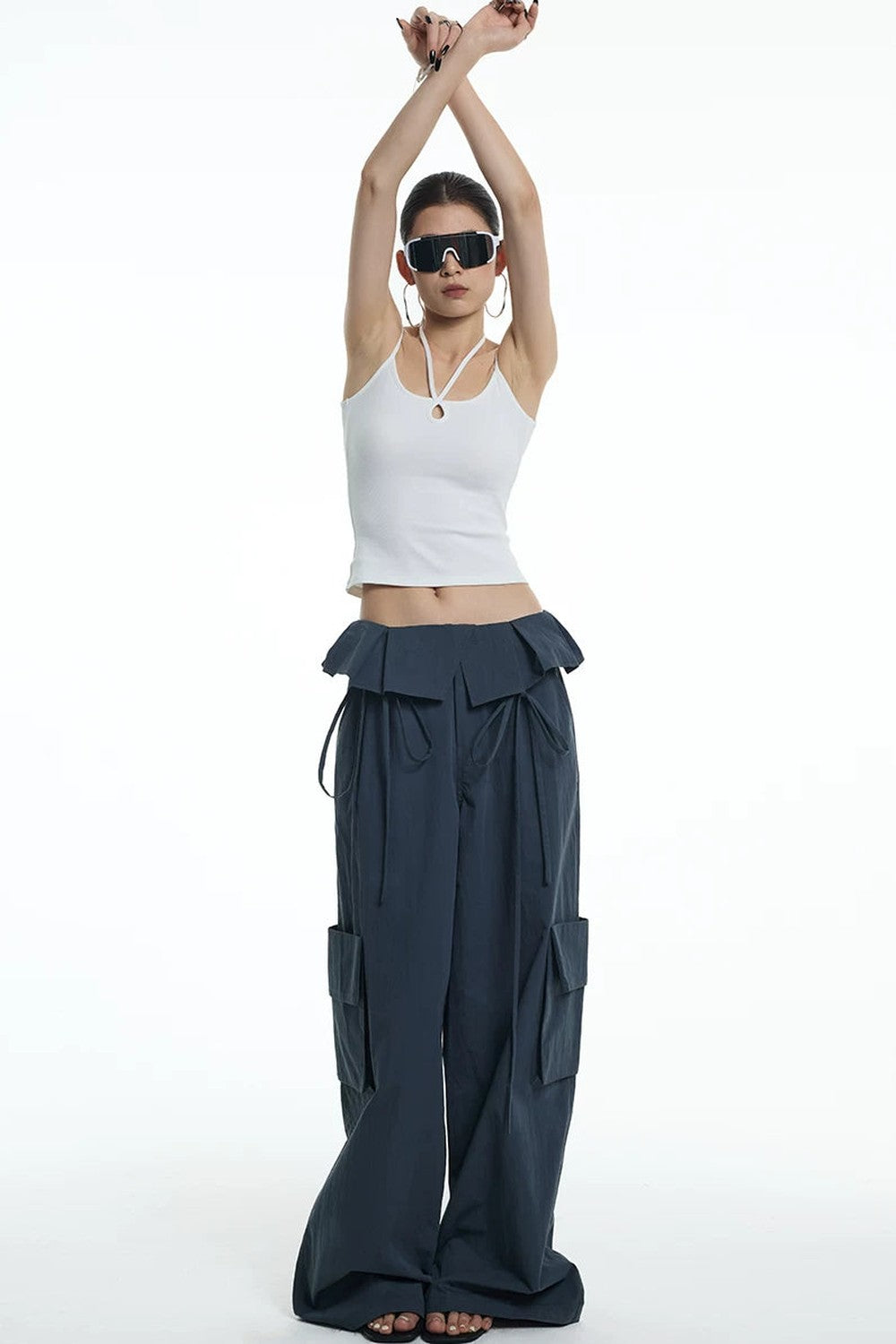 Ruffled Glacier Blue Wide-Leg Pants
