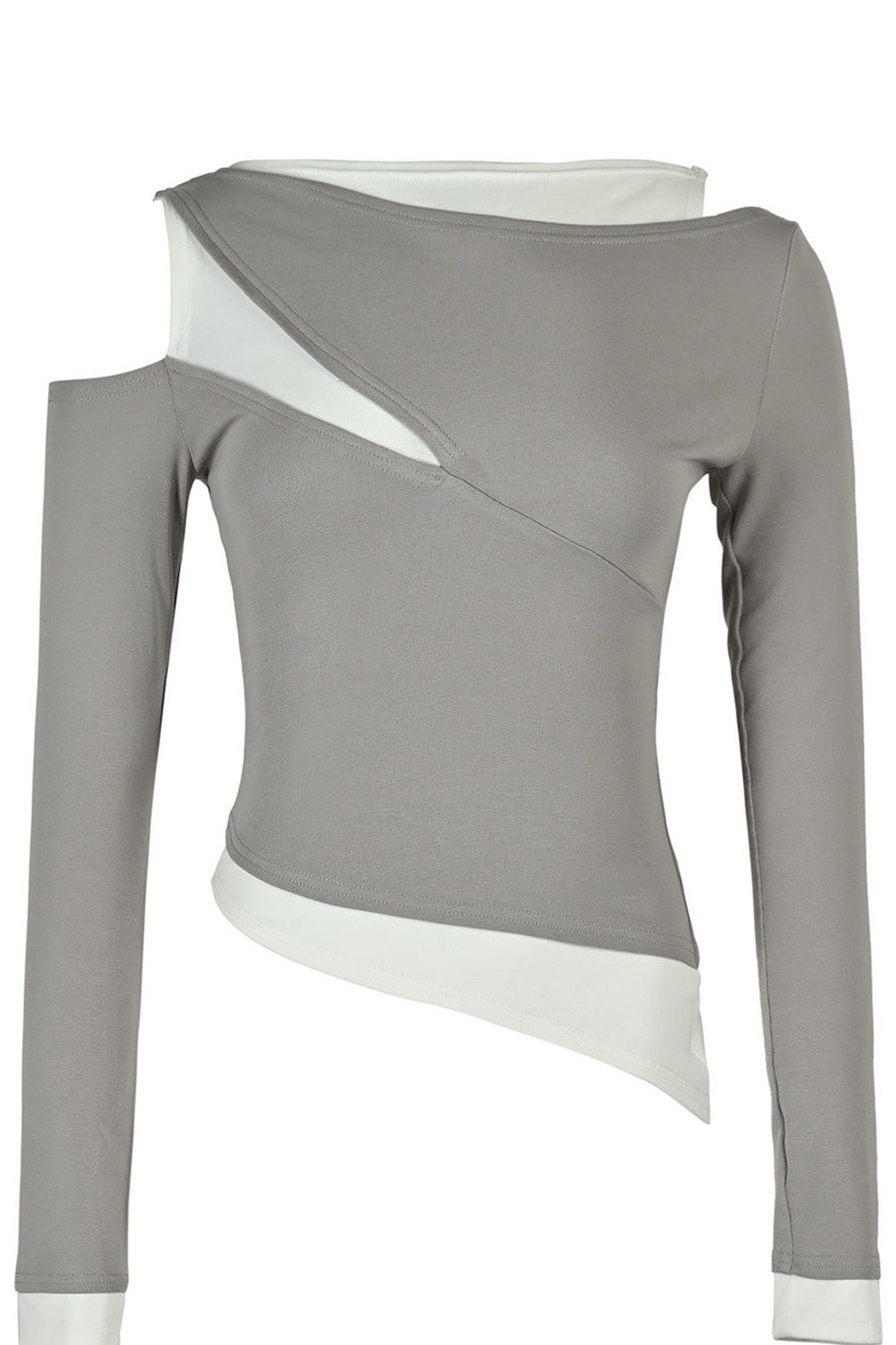 Layered-Look Patchwork Hollow Long-Sleeve T-shirt