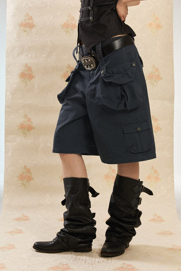 Retro Washed Wide-Leg Shorts