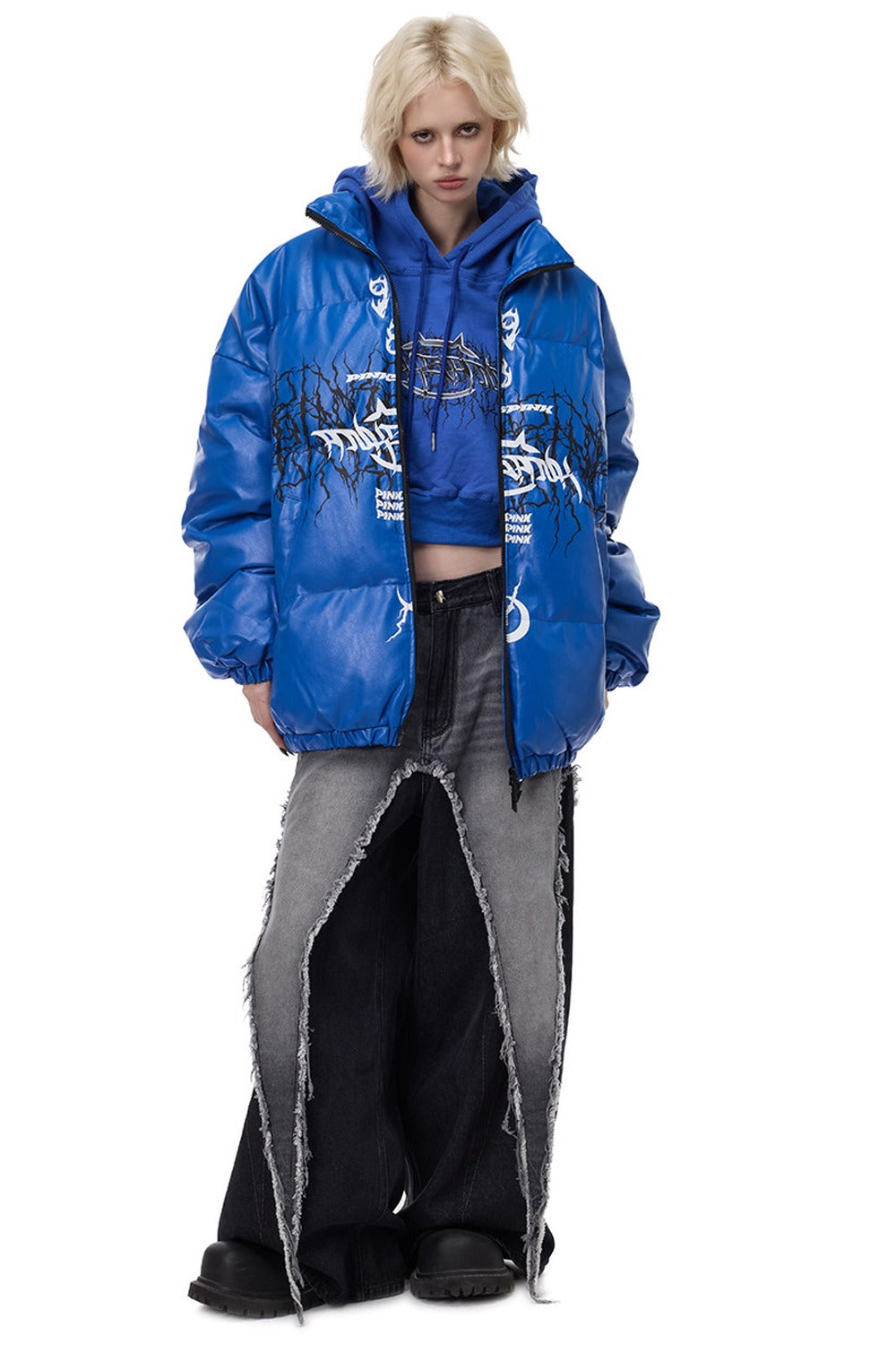 Logo PU Leather Motorcycle Puffer Jacket