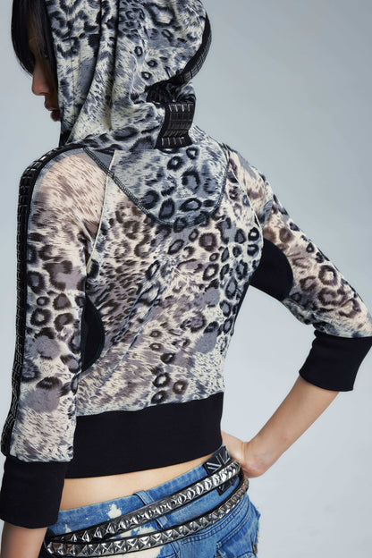 Gold Leopard Rivet Mesh Mid-Sleeve Top