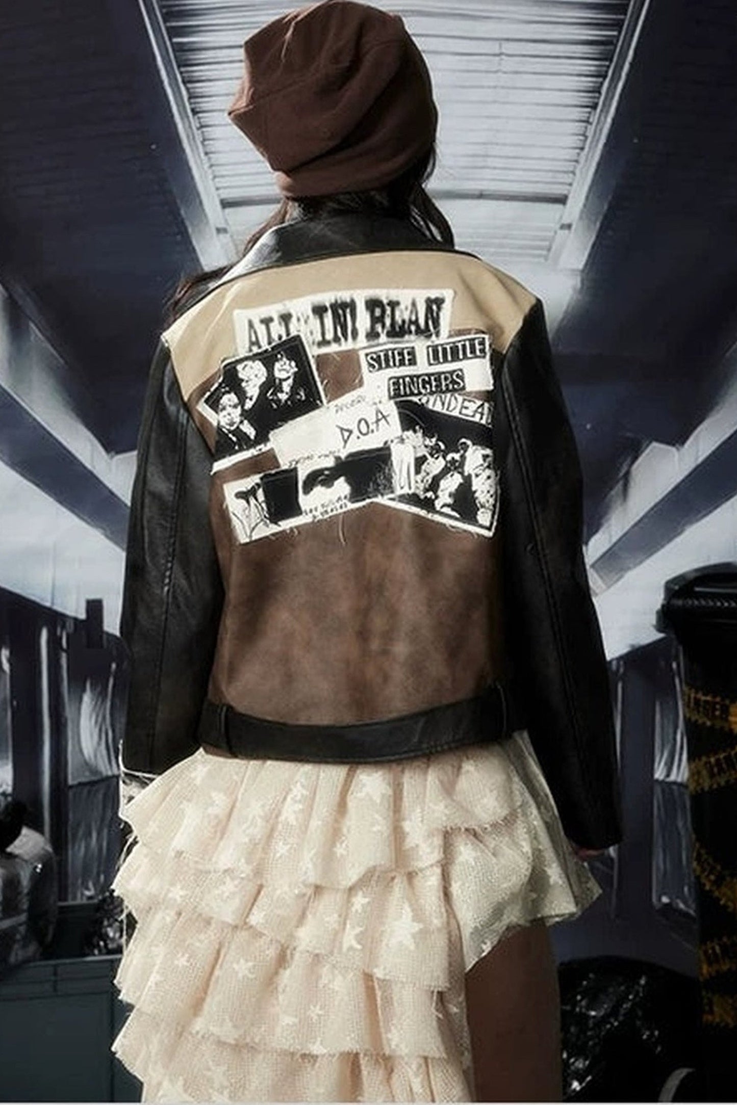 Veste en cuir patchwork