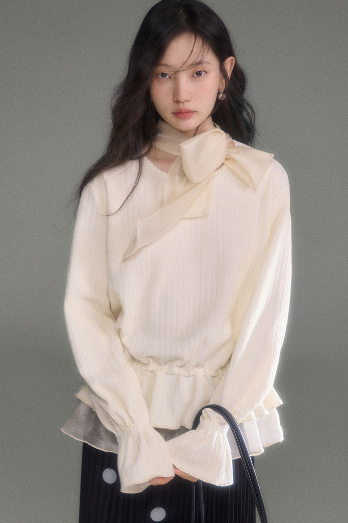 Moonlight Waterfall Long-Sleeve Ribbon Top and Skirt Set-Up