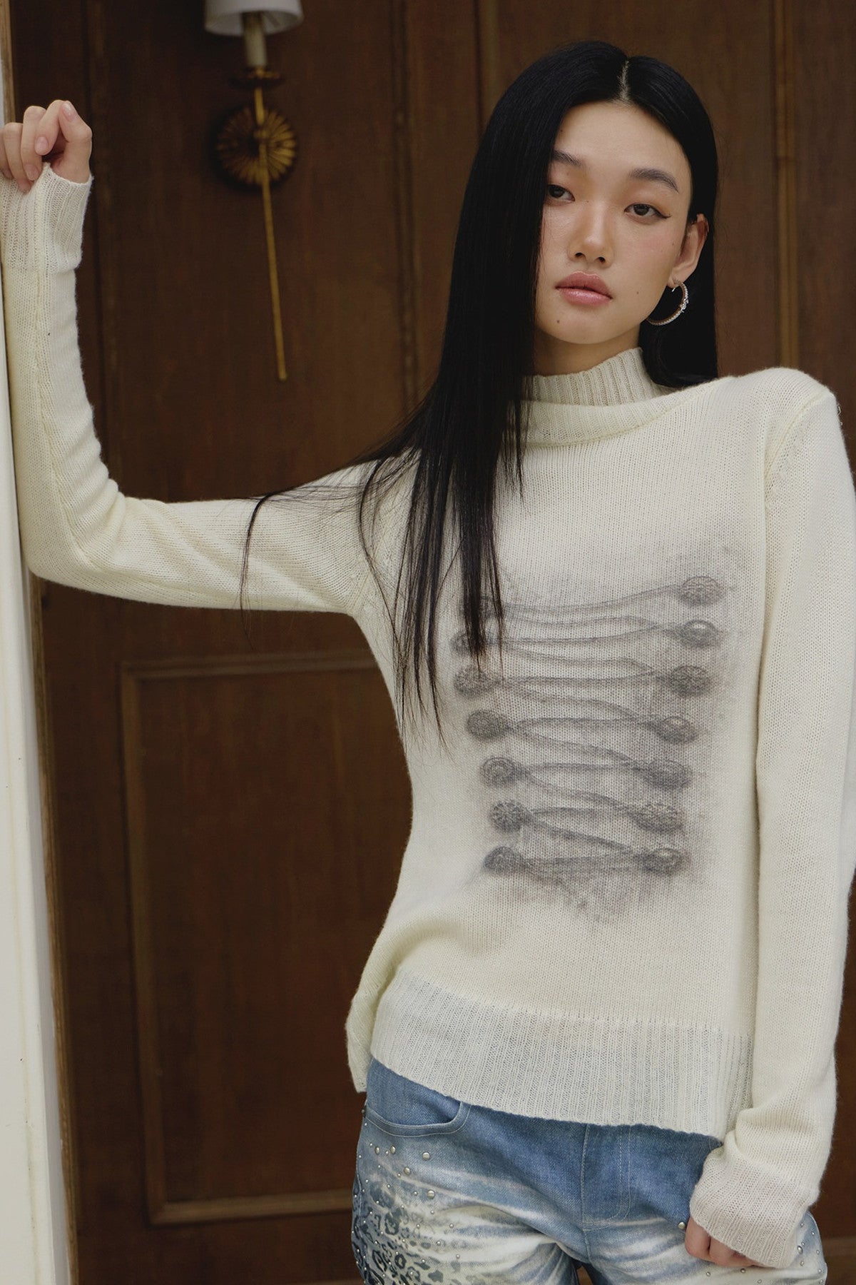 Pullover aus elastischem Strick mit Stehkragen und Palace-Print
