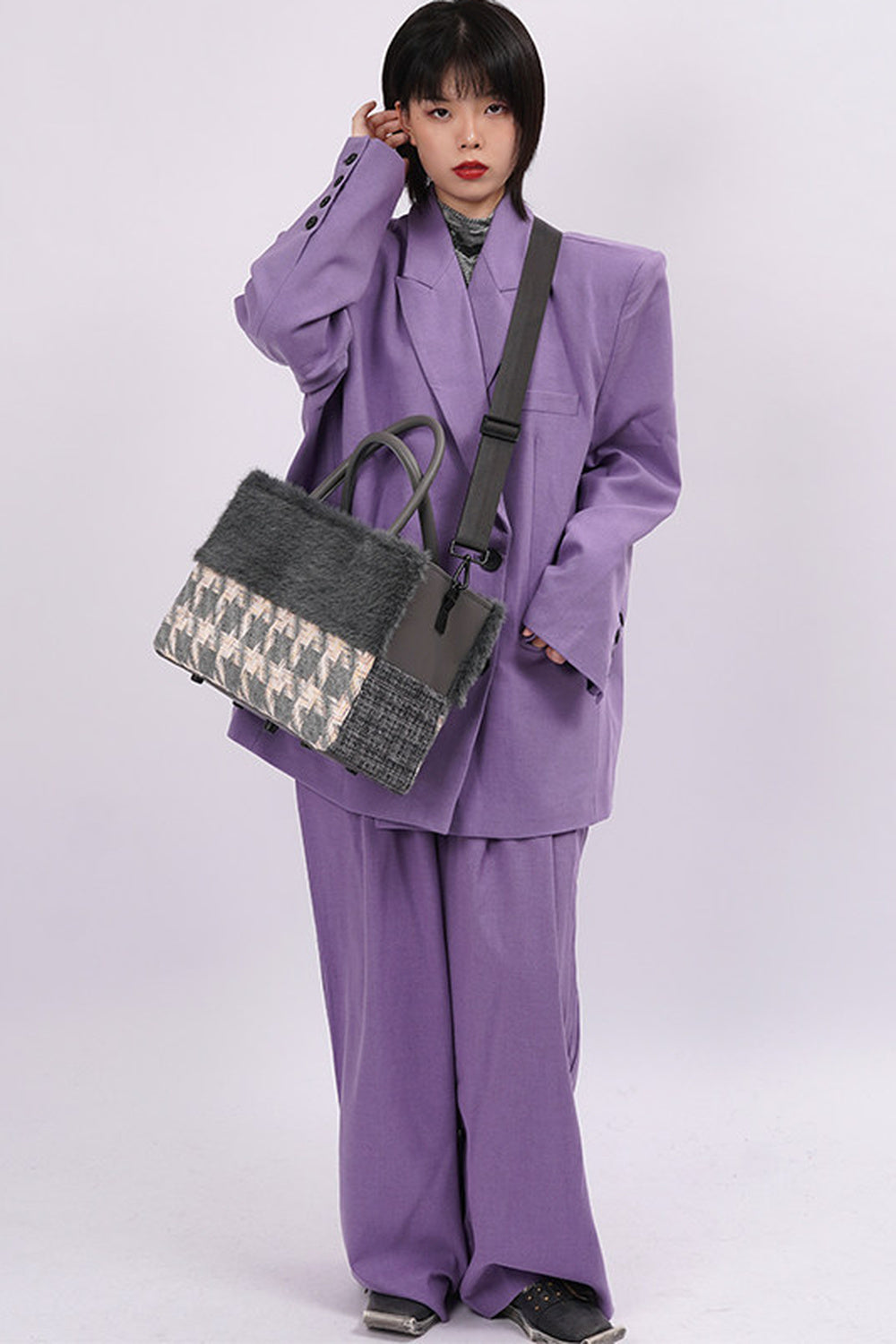Furry Color-Block Tote Bag