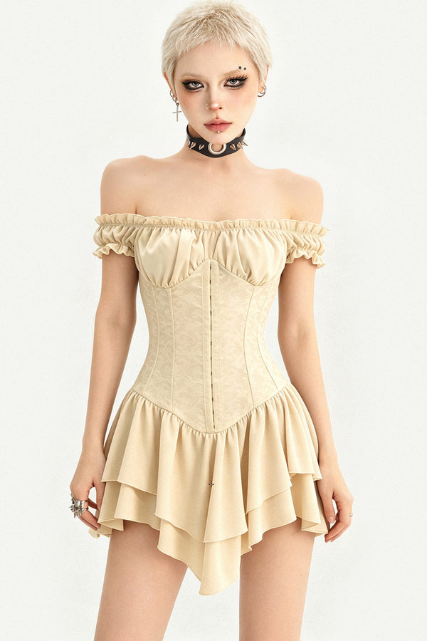Gothic Off-Shoulder Corset Tiered Mini Dress