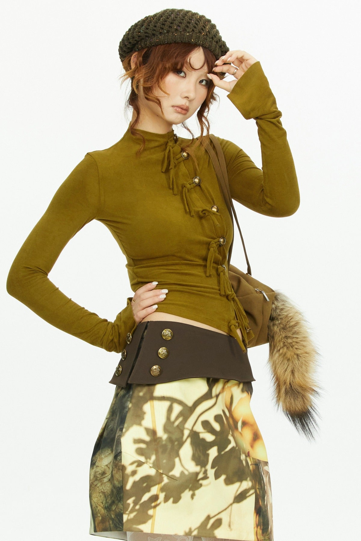 Low-Waist Tree Shadow Print Skirt
