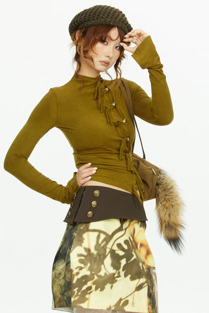 Low-Waist Tree Shadow Print Skirt