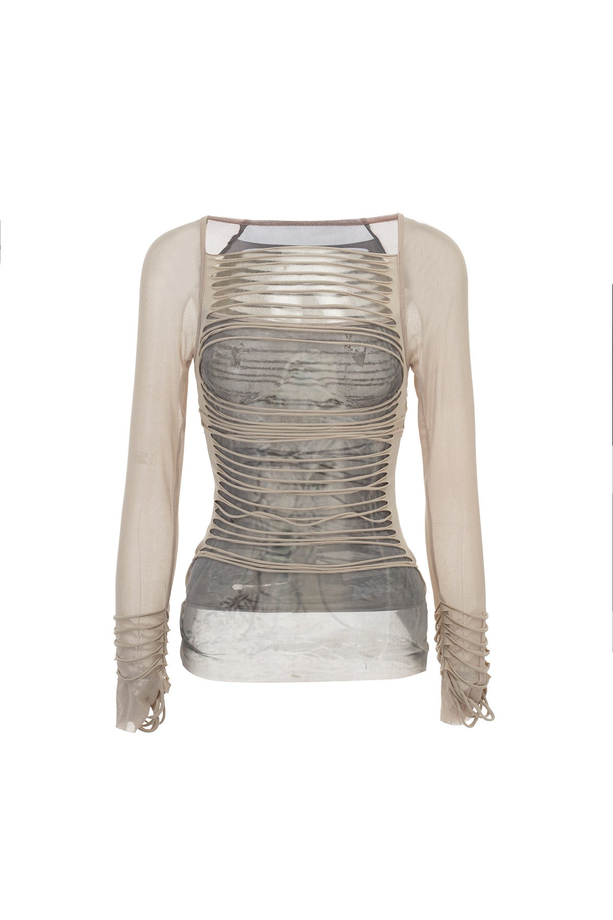 Y2K Striped Long-Sleeve Mesh Top