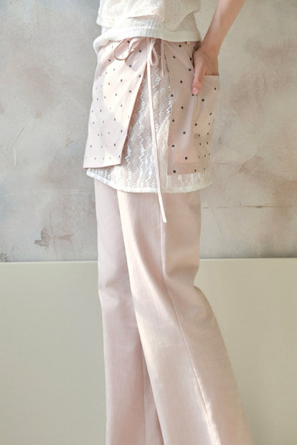 Pink Polka Dot Lace Flare Pants