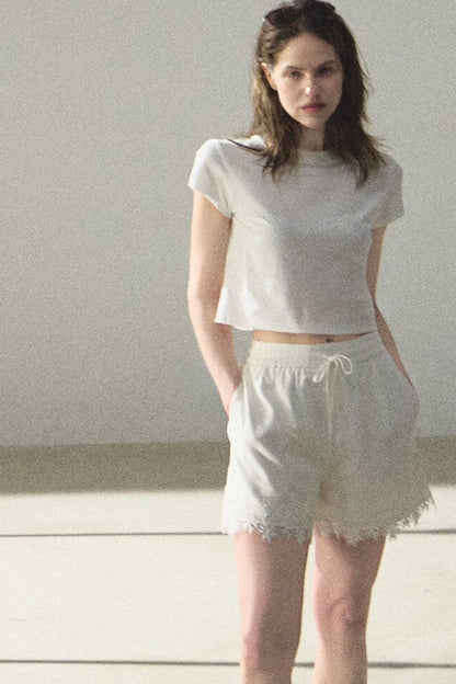 Cropped Wide-Leg Lyocell Lace Pants