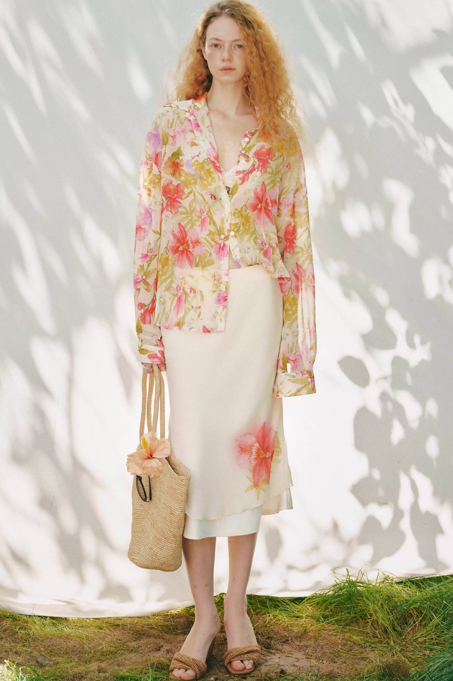 Floral Rayon Shirt And Fishtail Skirt Set-Up