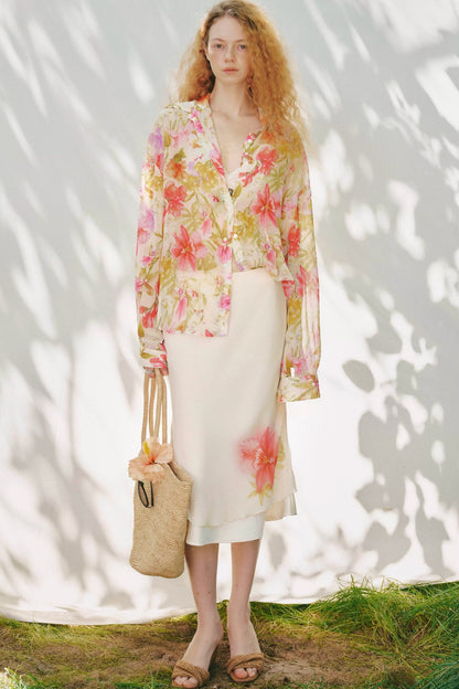 Floral Rayon Shirt And Fishtail Skirt Set-Up
