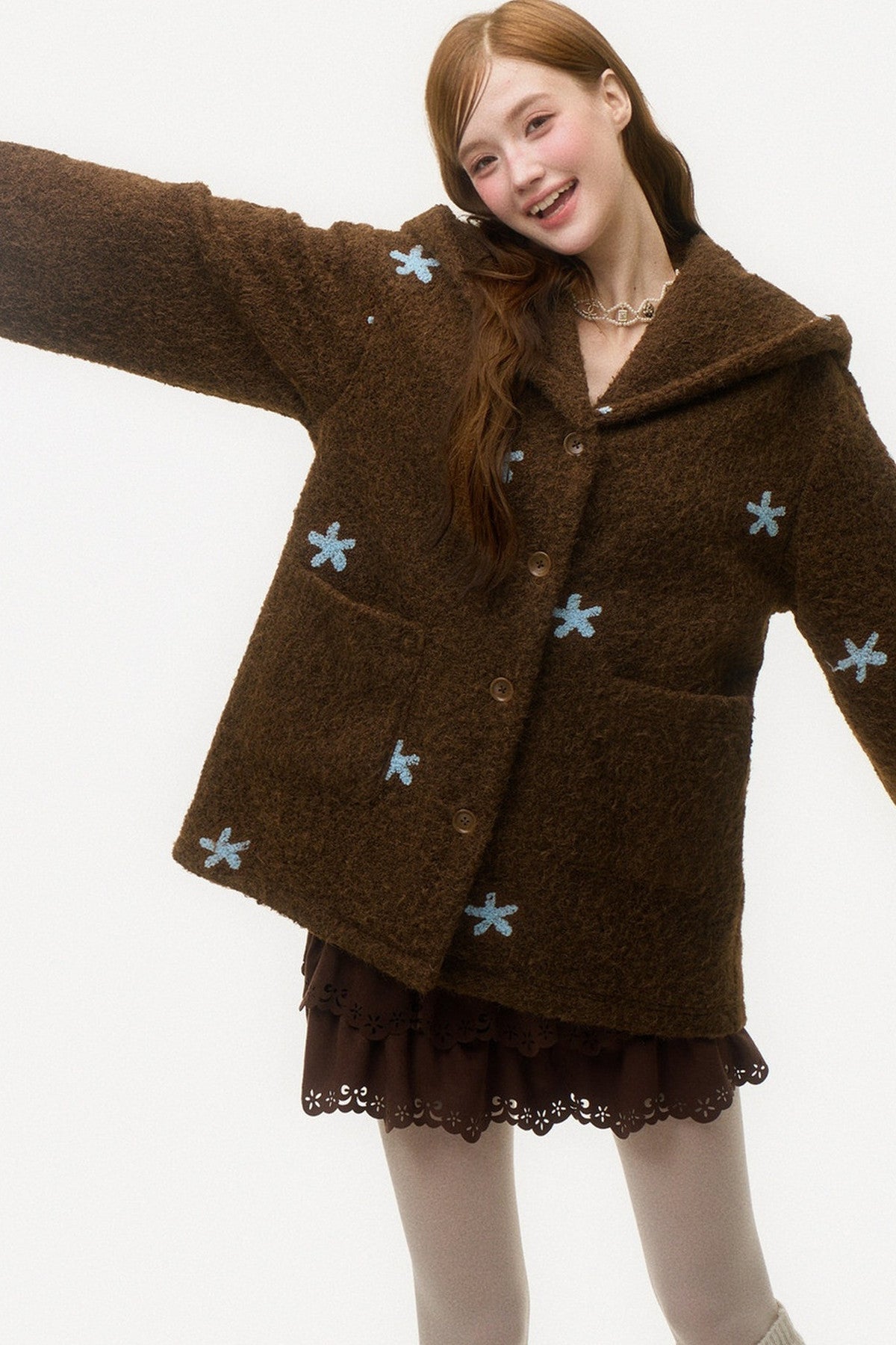 3D Embroidered Wool Coat