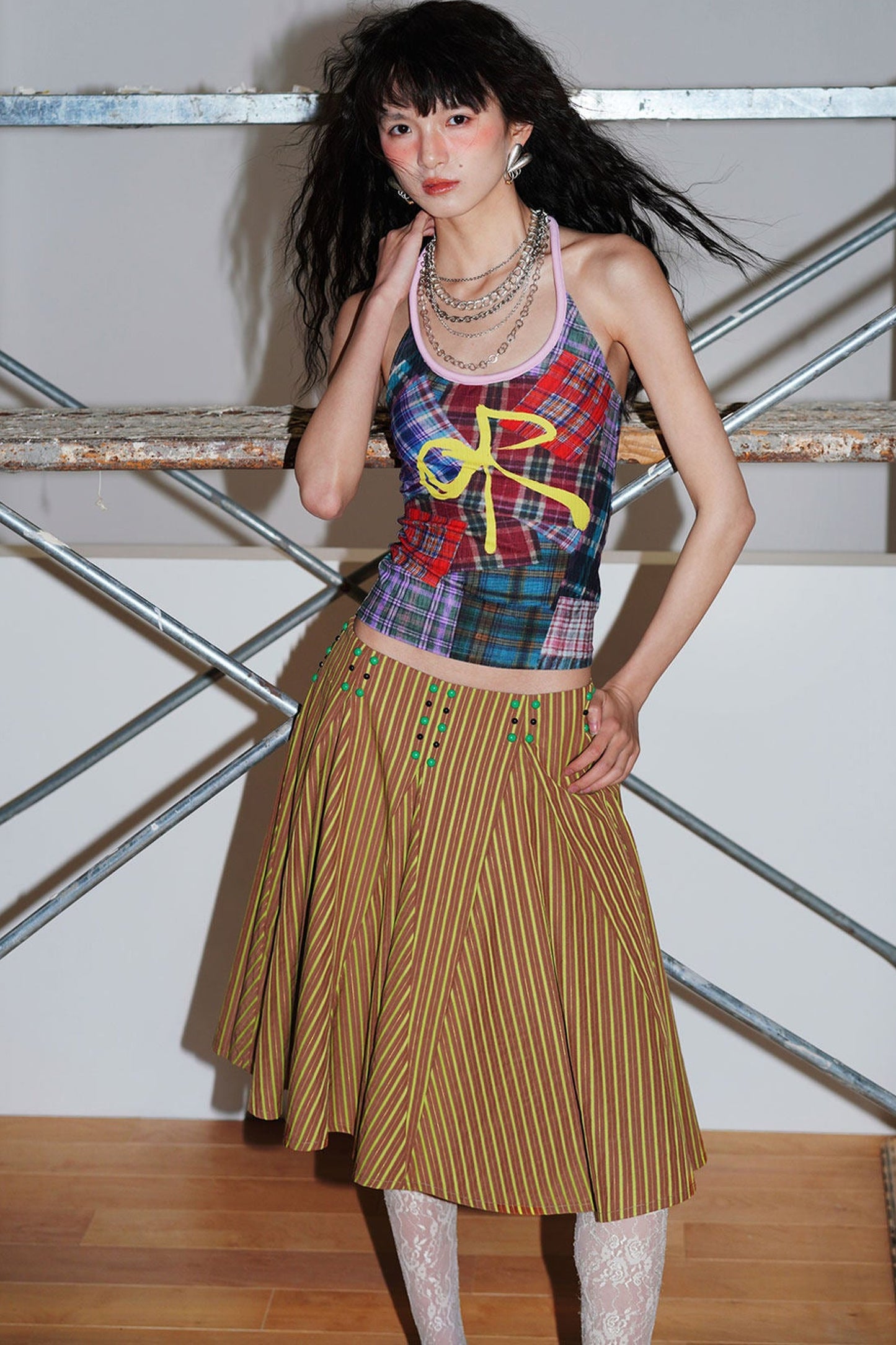 Color-Block Plaid Bow Camisole