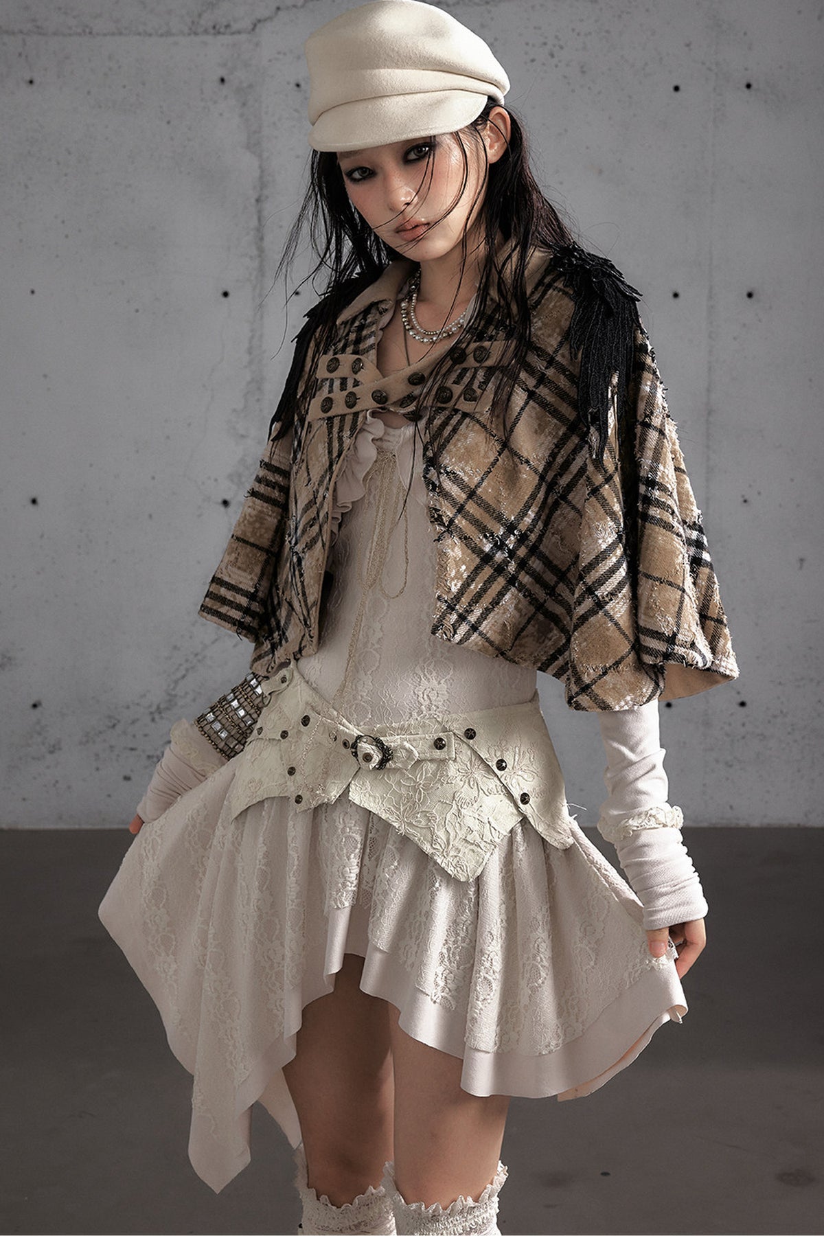 Reversible Wool Blend Plaid Cape