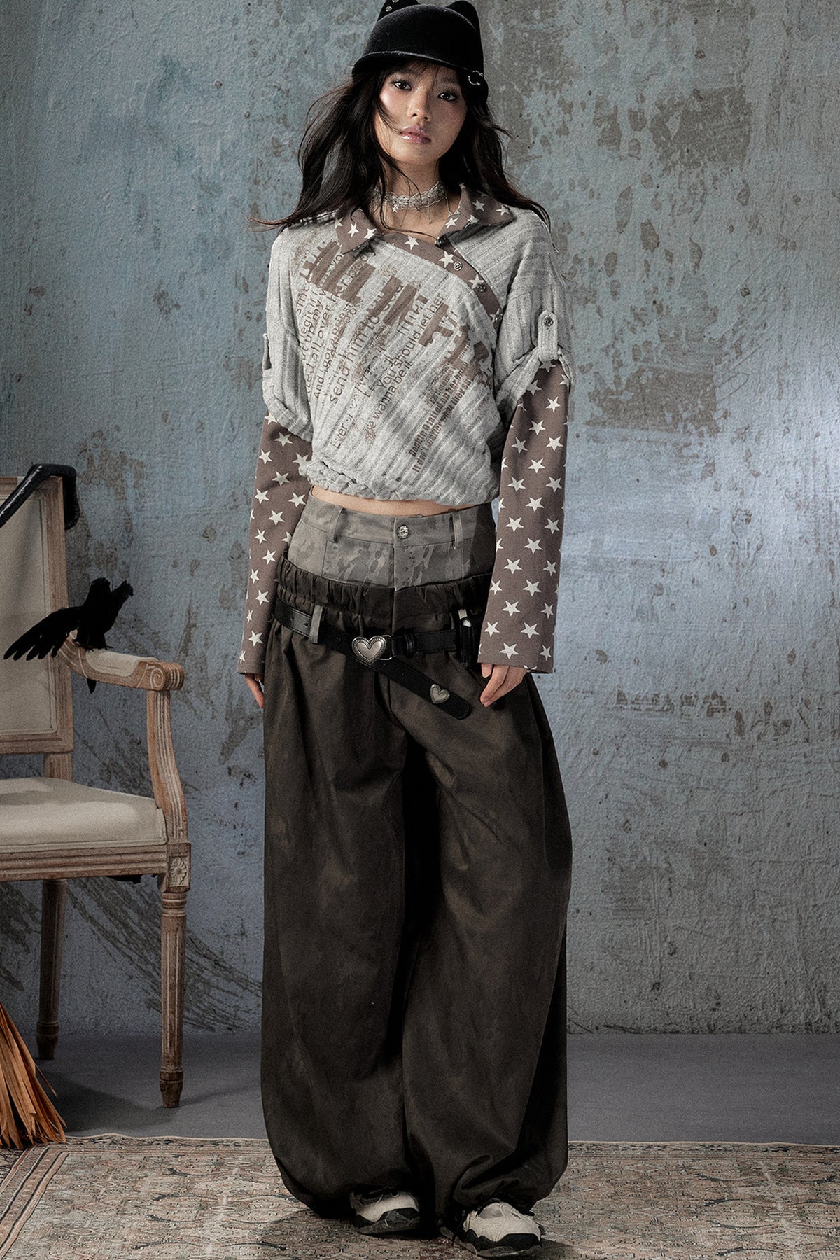Asymmetrical Star Patchwork Long-Sleeve T-Shirt