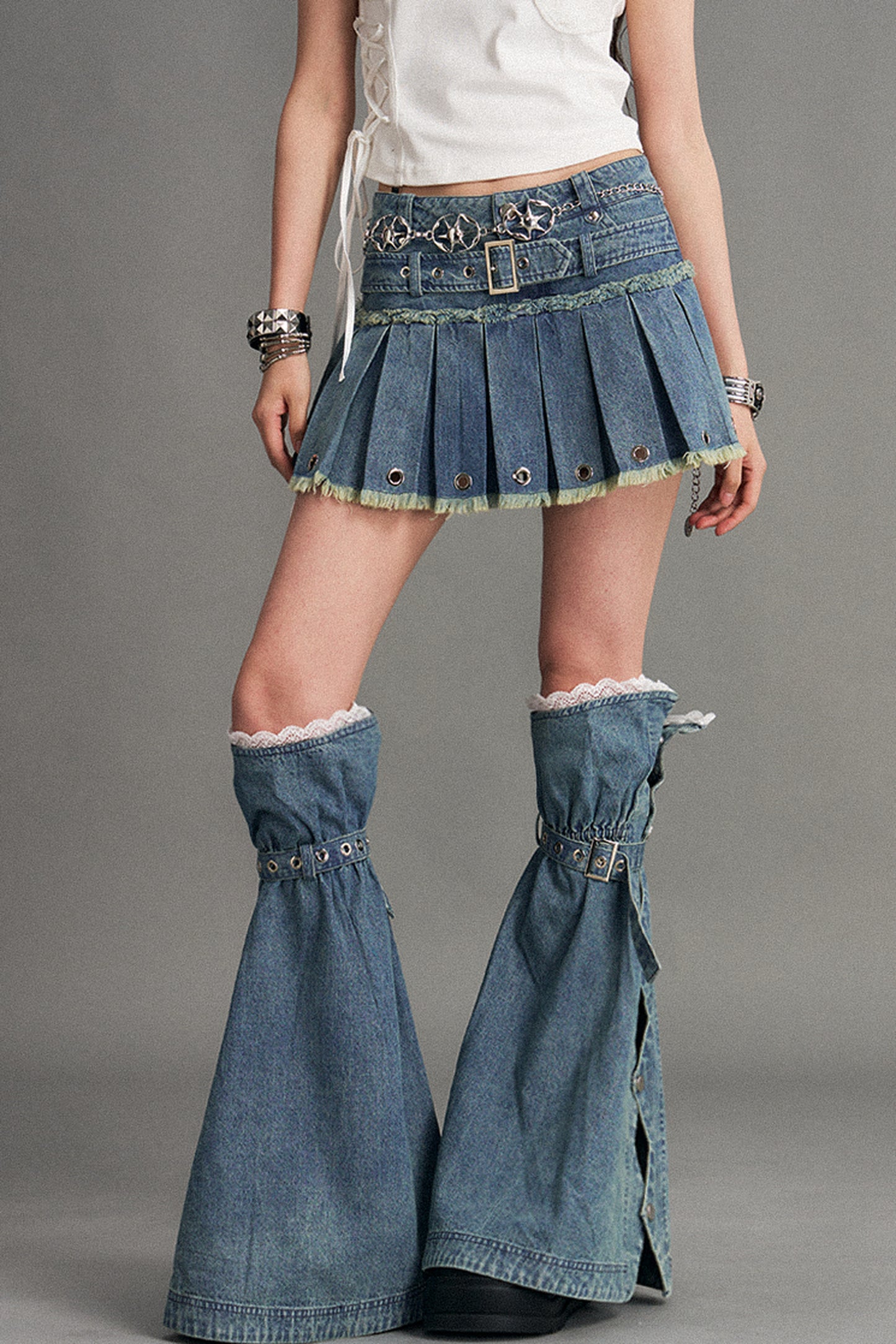 Gonna in denim plissettata rétro