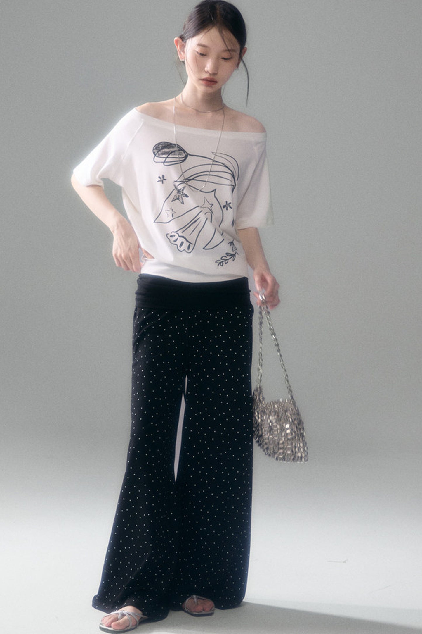 Retro Polka Dot Foldable Strapless Wide Leg Trousers