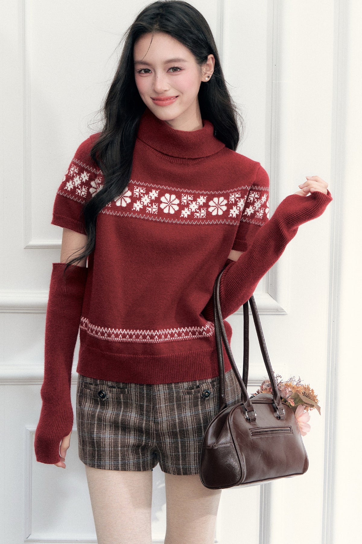 Vintage Fair Isle Jacquard Short-Sleeve Knit Top