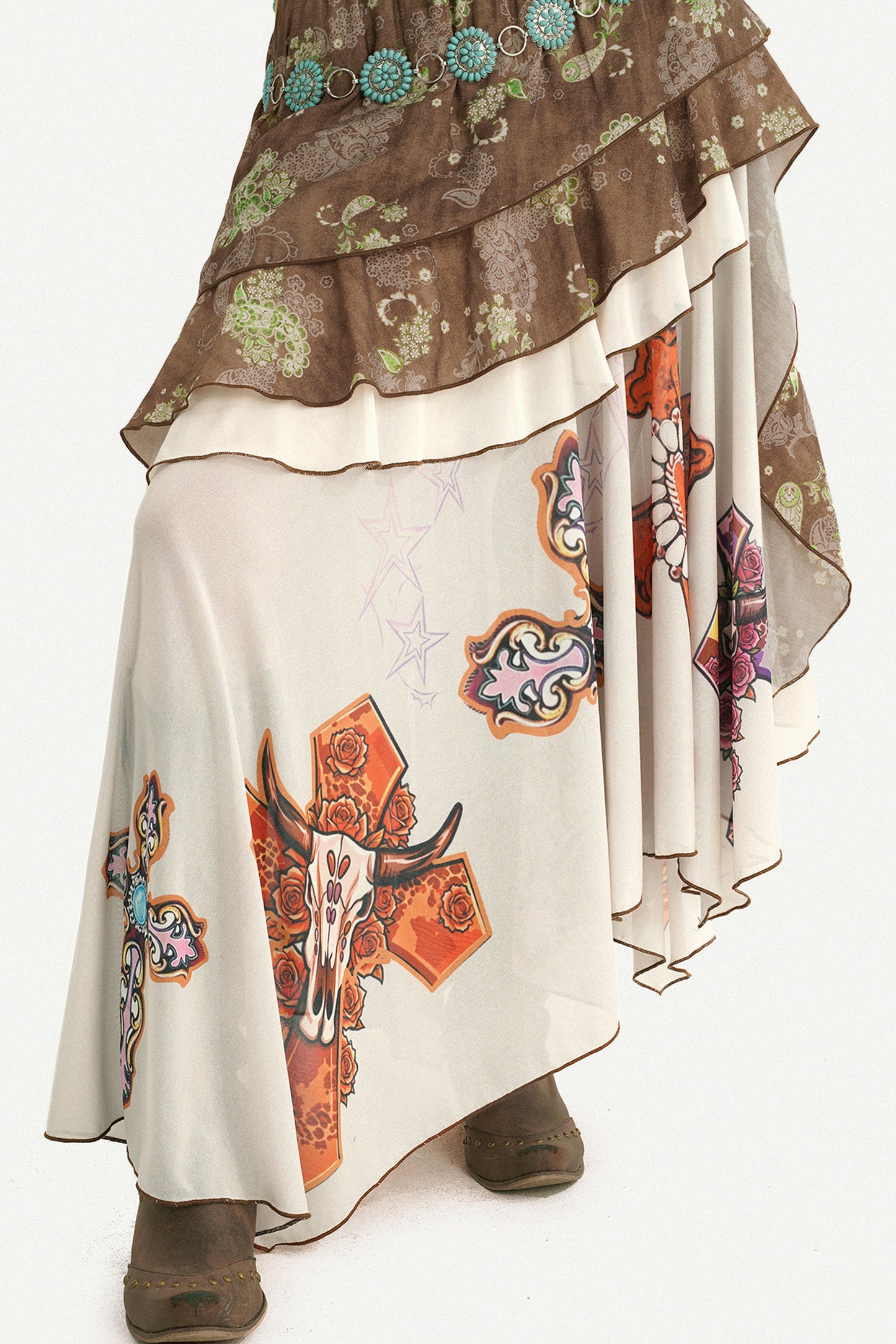 Bohemian Oil Painting Print A-Line Long Skirt