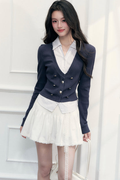 Top in maglia con scollo a V effetto stratificato