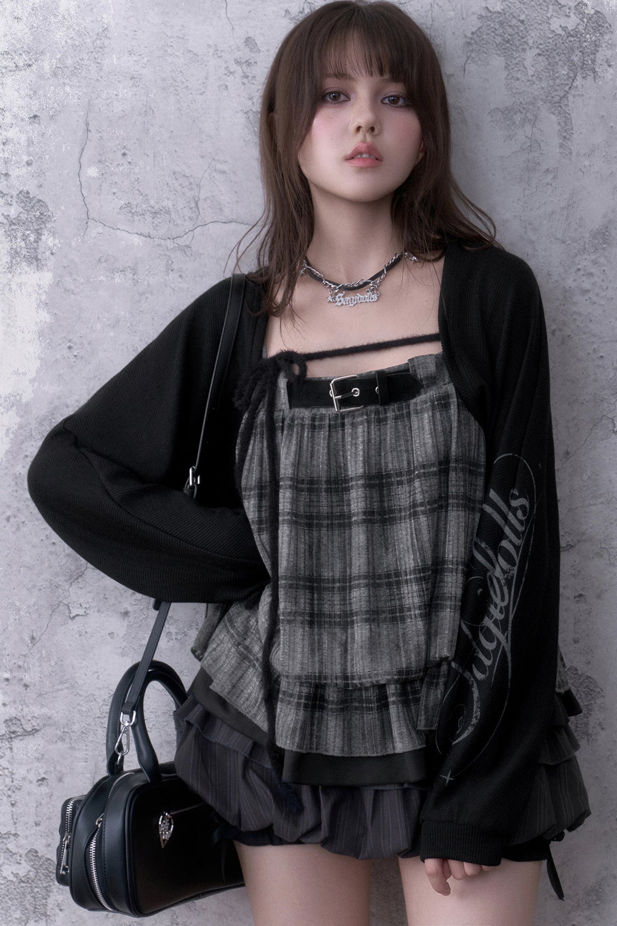 Dark Print Knitted Lantern Sleeve Cover-Up