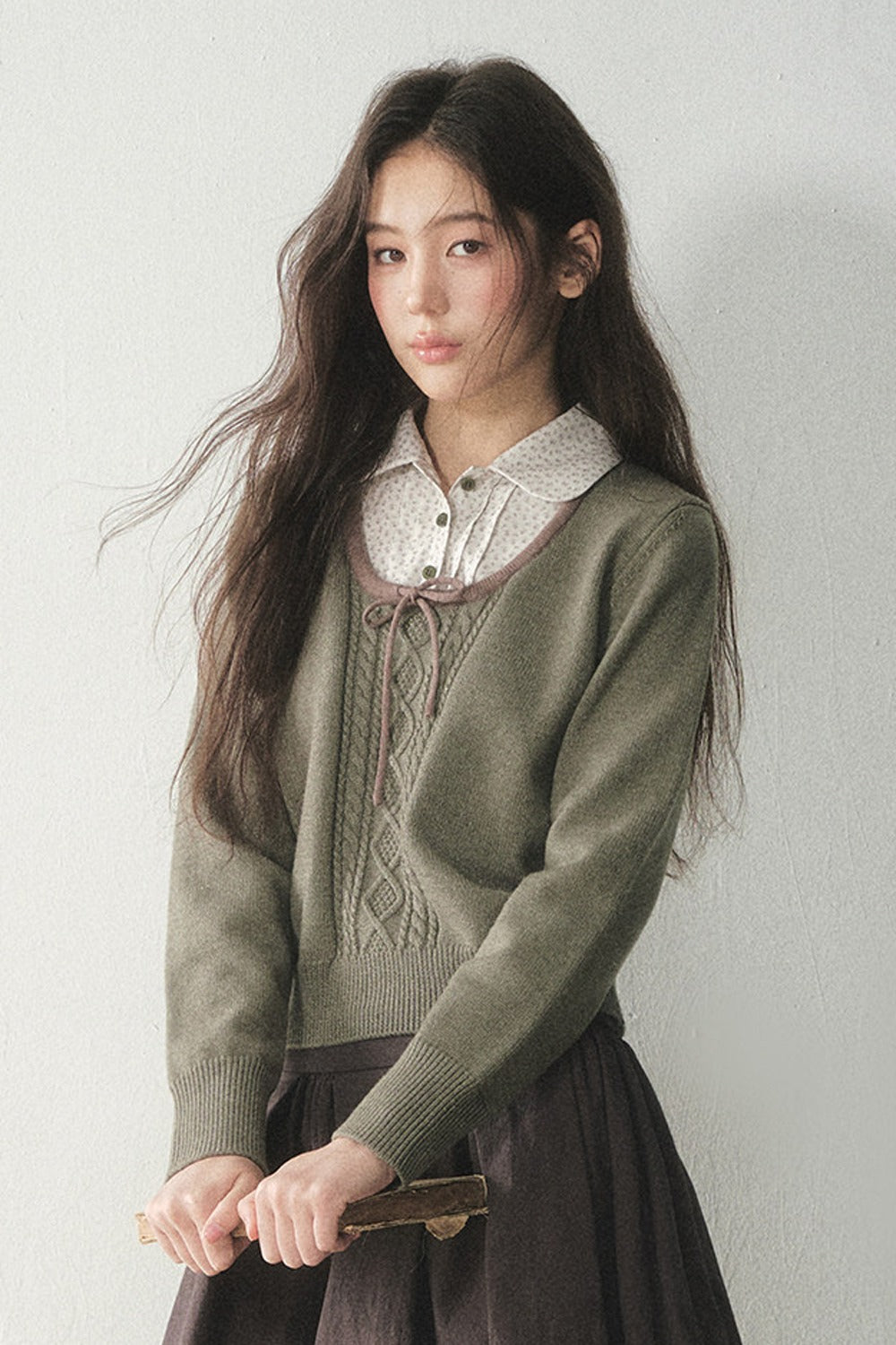 Floral Collar Tie Sweater