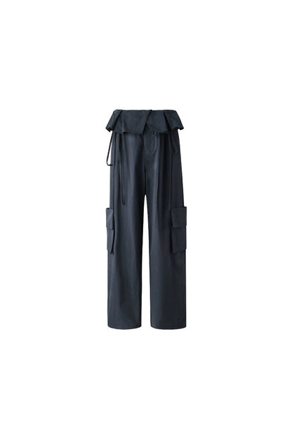 Ruffled Glacier Blue Wide-Leg Pants