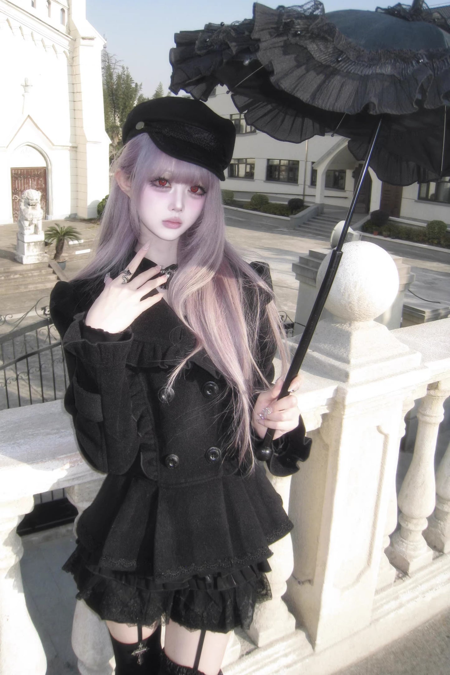 Detachable Bow Woolen Coat and Dress Set