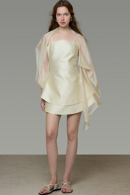 French Off-Shoulder Spaghetti Dress