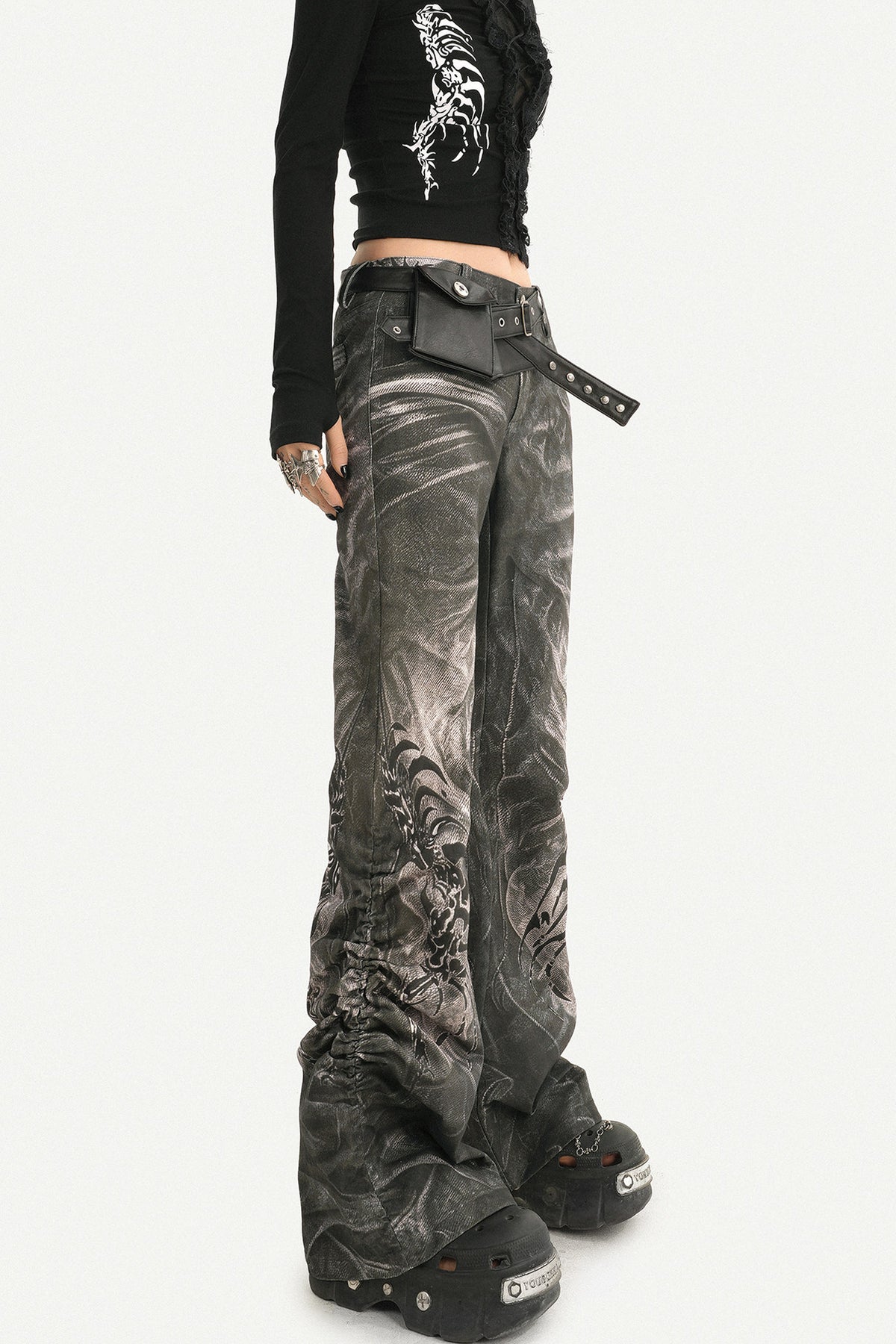 Punk Washed Dragon Print Jeans